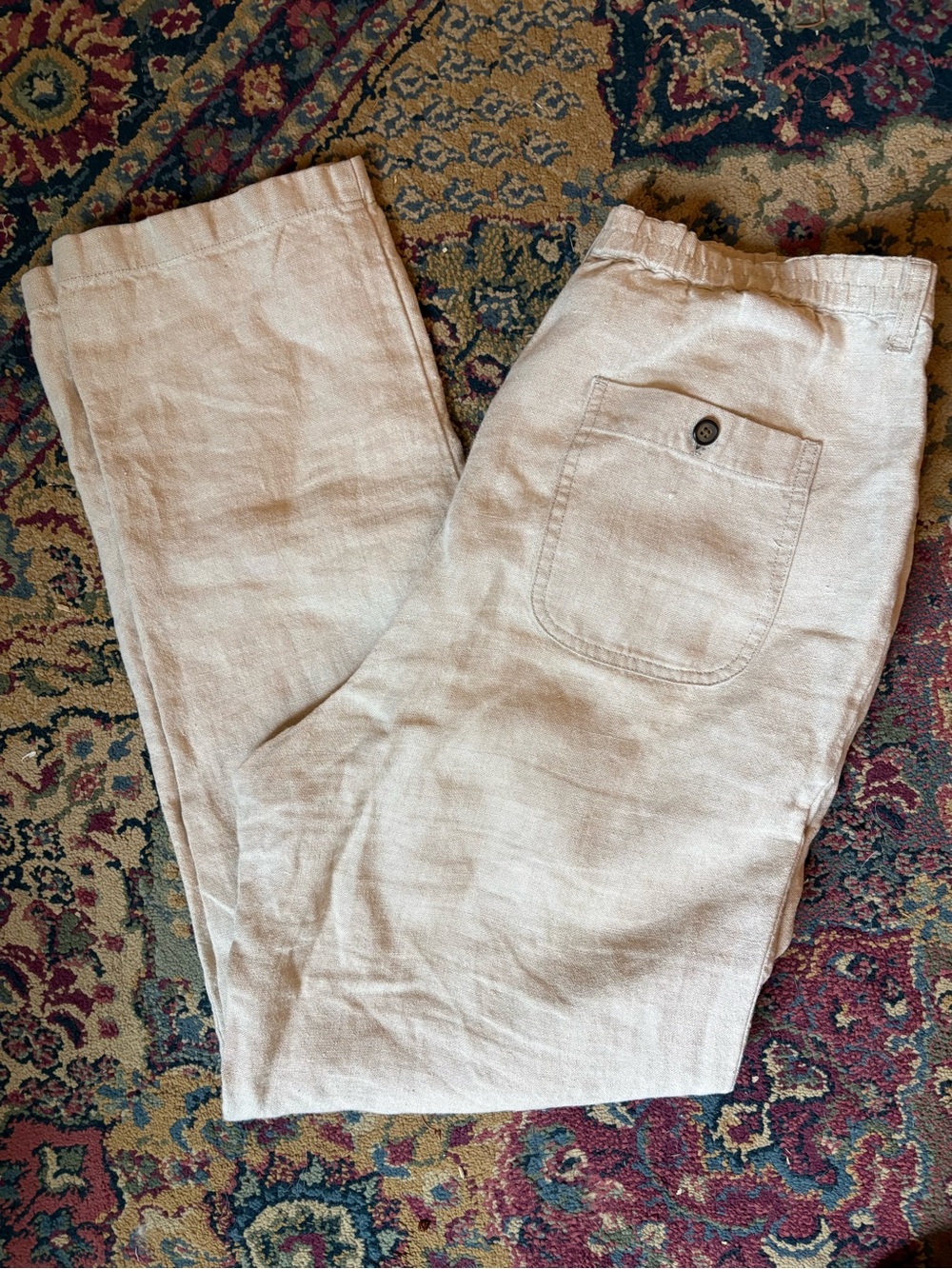 Eddie Bauer Women's Light Tan Linen-Blend Elastic Waist Trousers - Picture 2 of 3